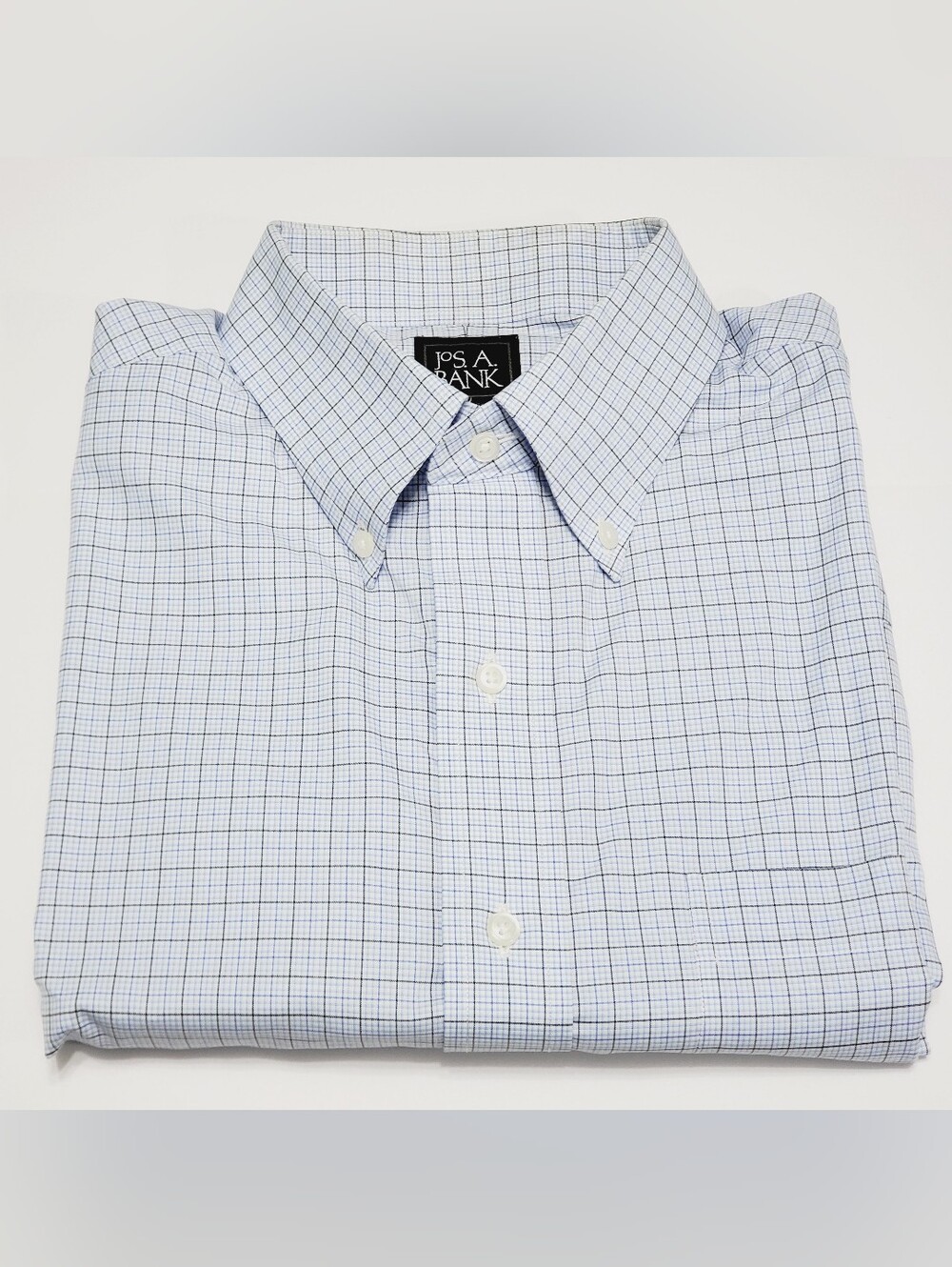 Jos. A. Bank Traveler Men's Dress Shirt Blue Check Pattern 16.5-35"